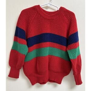 Vintage Donmoor Kids Sweater Size 6 Red Green Blue Striped Knit Made In Italy